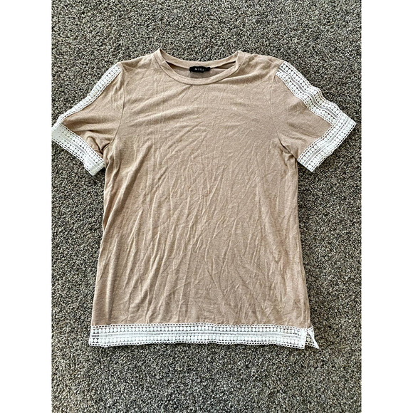 Misia Tops - Misia Women's Tan Top with White Lace detail - Small